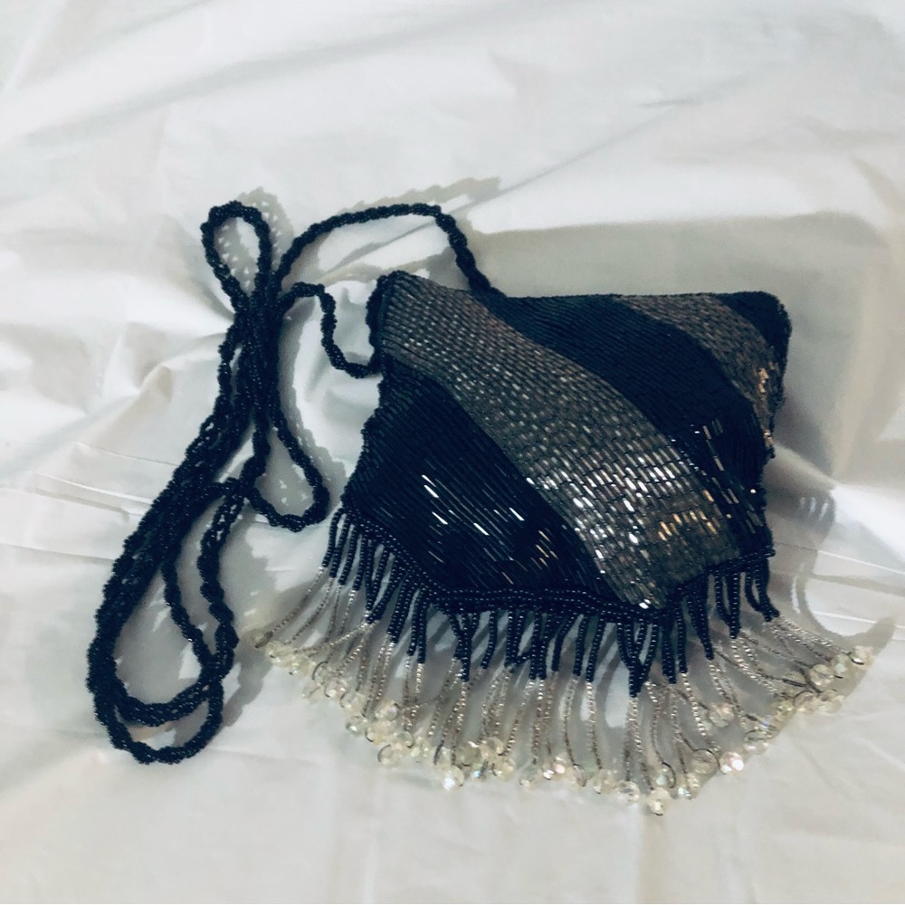 Black & Silver Vintage Beaded Purse
